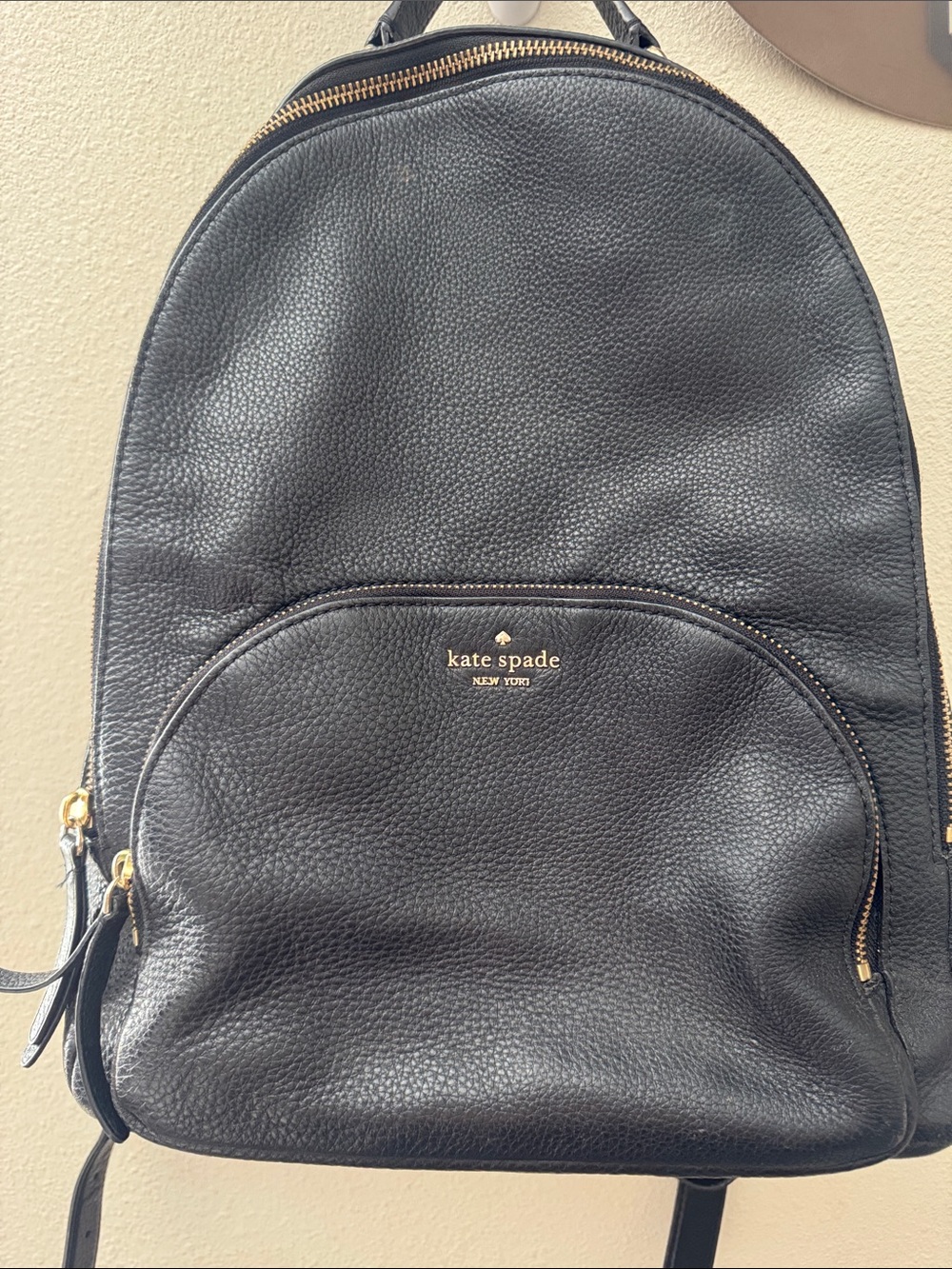 kate spade black leather pebble backpack with gold hardware